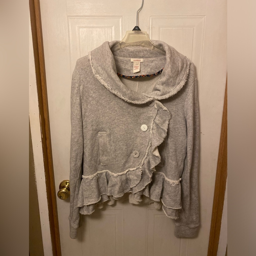 Sundance Light Gray Ruffle Knit jacket/Sweater - Picture 2 of 7